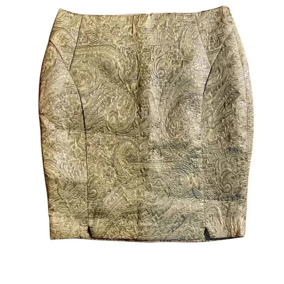THE LIMITED Gold Paisley Brocade Pencil Skirt Size 14 Shimmery Bodycon Cocktail - Picture 1 of 12